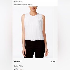 Calvin Klein White Pleated Sleeveless Top